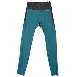 A DAY Throw It Higher Performance Leggings Teal Black Zip Pockets Women's Size S